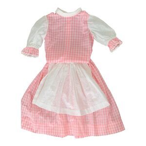 Vtg Girl Pink White Gingham Dress Costume Eyelet Apron Shirt Full Skirt Handmade